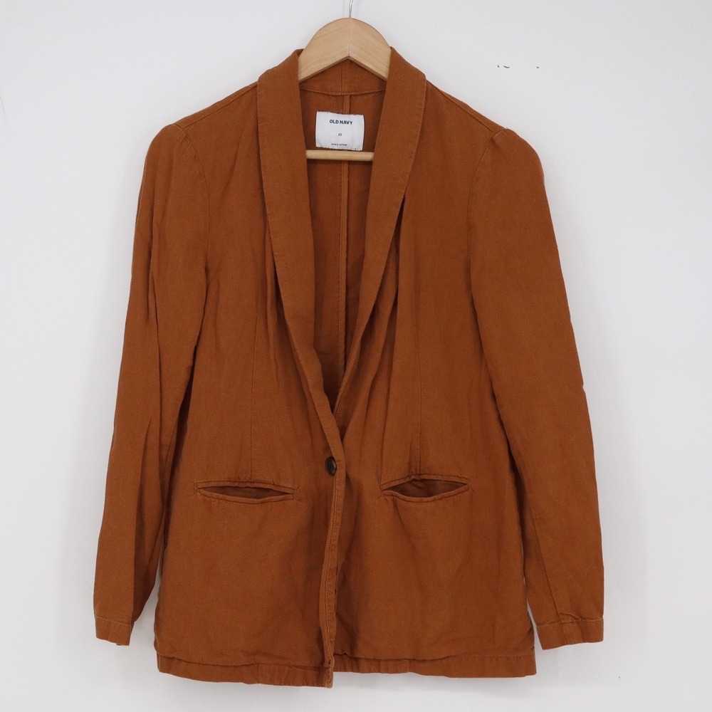 Old Navy Linen Blazer Womens XS Shawl Collar Brown Relaxed Lightweight Excellent